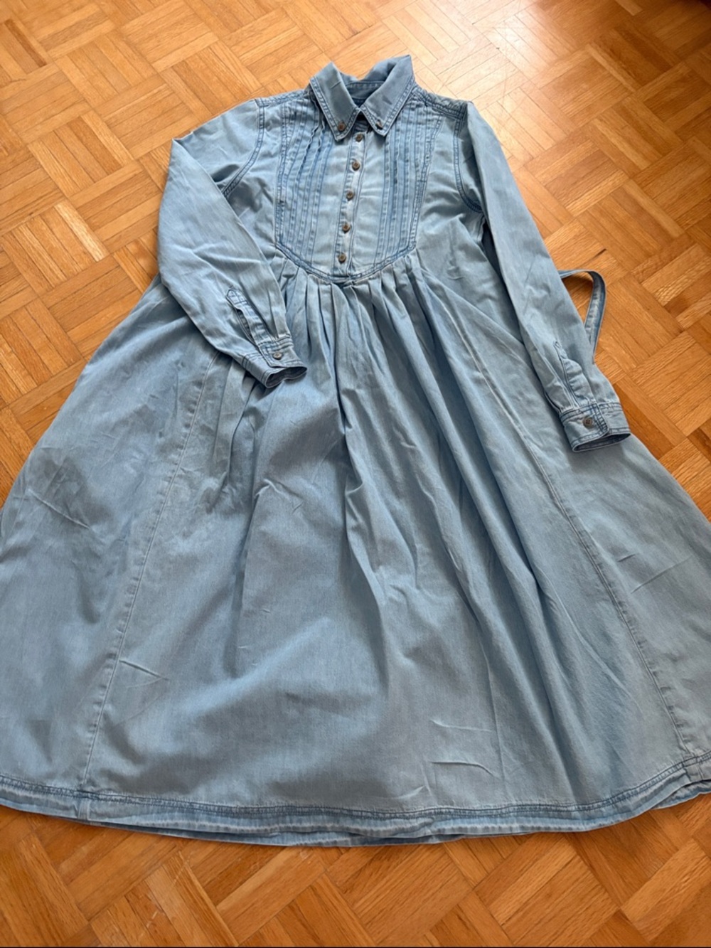 April Cornell Light Blue Denim-Style Long Sleeve Dress
